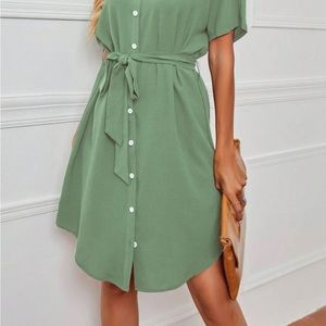 11542 Mint Green Side Buttoned Shirt Dress